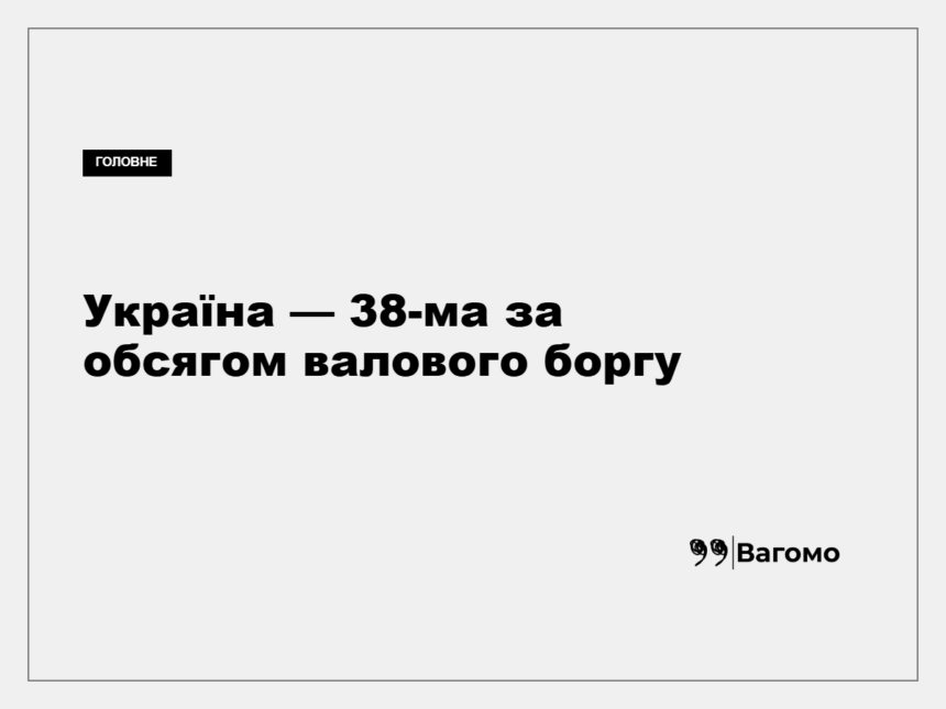 Україна посіла 38-ме місце за абсолютним обсягом валового держборгу